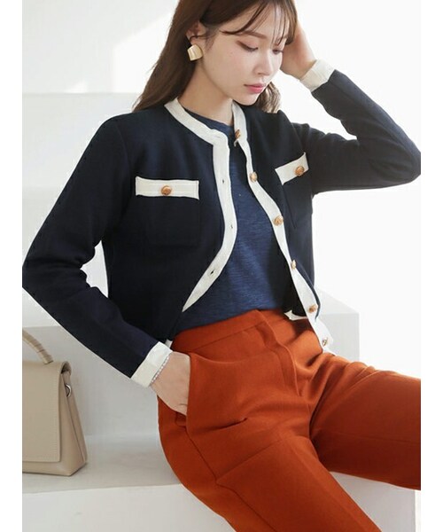 DHOLIC(ディーホリック)の「ゴールドボタンカーディガン(カーディガン/ボレロ・レディース・ベージュ/ブラック/ネイビー/ピンク・ONESIZE)」の4枚目の写真