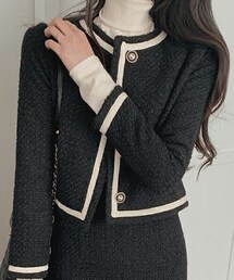 DHOLIC | [secondesecon] ウール混ツイードノーカラージャケット(ノーカラーコート)