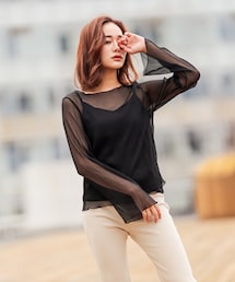 BARAK | インナーキャミ付シアー楊柳メローブラウス(シャツ/ブラウス)