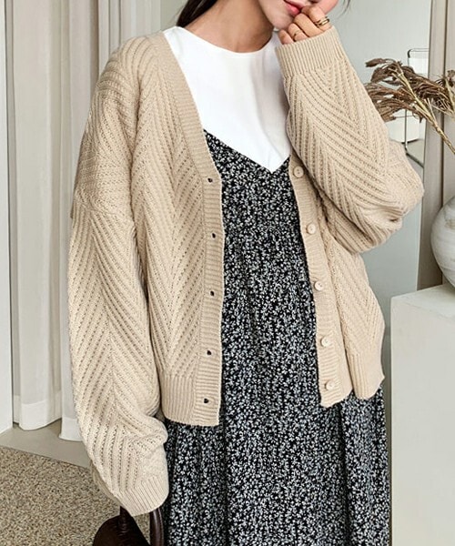DHOLIC（ディーホリック）の「ジグザグカーディガン（カーディガン/ボレロ・レディース・グレー/ベージュ/ブラウン/ホワイト・ONESIZE）」の4枚目の写真