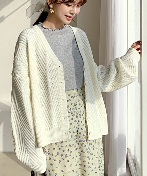 DHOLIC（ディーホリック）の「ジグザグカーディガン（カーディガン/ボレロ・レディース・グレー/ベージュ/ブラウン/ホワイト・ONESIZE）」の2枚目の写真