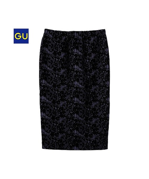 GU（ジーユー）の「（GU）フロッキーレースペンシルスカート（WOMEN ⁄ スカート・レディース・BLACK/NAVY・S/L/M）」の2枚目の写真
