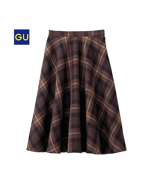 GU(ジーユー)の「(GU)チェックミディフレアスカート(チェック)(WOMEN ⁄ スカート・レディース・DARK GRAY/DARK BROWN・S/M/L)」の2枚目の写真