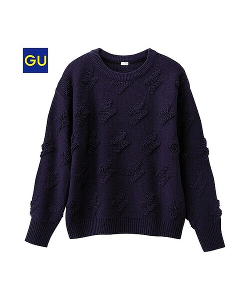 GU（ジーユー）の「（GU）サンダーセーター（長袖）（WOMEN ⁄ ニット・レディース・OFF WHITE/NAVY/PURPLE・L/XL/S/M）」の2枚目の写真