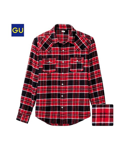 GU(ジーユー)の「(GU)ネルチェックウェスタンシャツ(タータン・長袖)B(MEN ⁄ ネルシャツ・メンズ・GREEN/BLUE/RED・L/M/S/XL)」の3枚目の写真