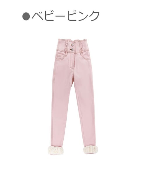 Bobon21（ボボンニジュウイチ）の「バックリボン裏起毛スキニーパンツ-全２色-（デニムパンツ・レディース・ブルー/ピンク・S/M/L/XL）」の2枚目の写真