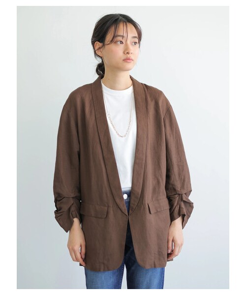 AMERICAN HOLIC（アメリカンホリック）の「【先行予約】リネンブレンドジャケット（ジャケット/アウター・ベージュ/ブラウン・M/L）」の2枚目の写真