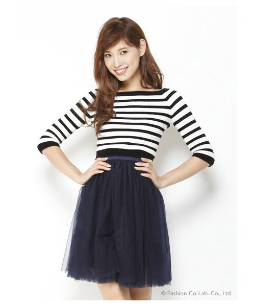 LILY BROWN（リリーブラウン）の「[2014AW MOOK限定]クロップドニットコンビチュールスカート（トップス＋ボトムセット・レディース・GRY/NVY・F）」の3枚目の写真