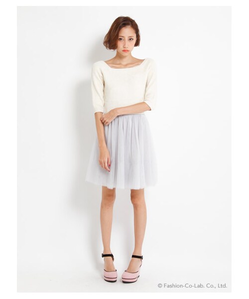 LILY BROWN（リリーブラウン）の「[2014AW MOOK限定]クロップドニットコンビチュールスカート（トップス＋ボトムセット・レディース・GRY/NVY・F）」の7枚目の写真