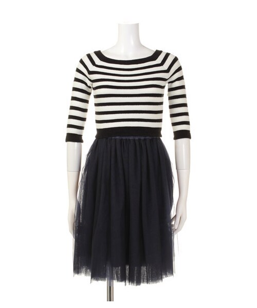 LILY BROWN（リリーブラウン）の「[2014AW MOOK限定]クロップドニットコンビチュールスカート（トップス＋ボトムセット・レディース・GRY/NVY・F）」の2枚目の写真