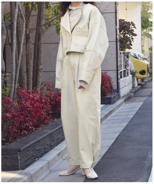 w closet(ダブルクローゼット)の「配色ステッチ袖ボリュームショートジャケット【2月中旬入荷】(ジャケット/アウター・レディース・Lベージュ/カーキ・FREE/M/L)」の14枚目の写真