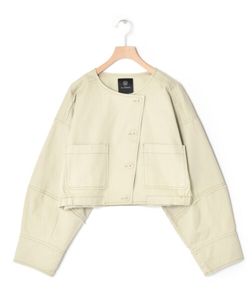 w closet(ダブルクローゼット)の「配色ステッチ袖ボリュームショートジャケット【2月中旬入荷】(ジャケット/アウター・レディース・Lベージュ/カーキ・FREE/M/L)」の1枚目の写真