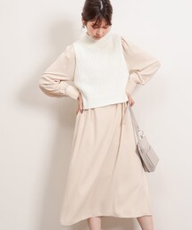 natural couture | 配色ステッチワンピース+ノースリニットベストセット(ワンピース)