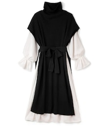 GRL | リボンベルト付ニットポンチョXワンピースXインナーセット(ワンピース)