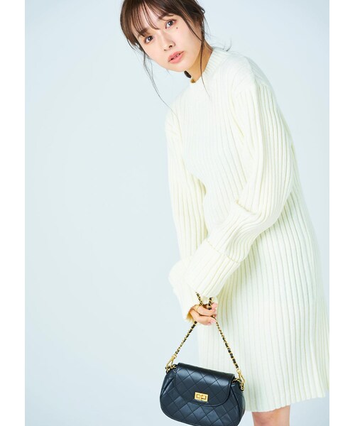 N WITH.（エヌウィズ）の「折り返しスリーブニットワンピース（ワンピース・レディース・オフホワイト/グリーン系/ラベンダー・FREE）」の2枚目の写真