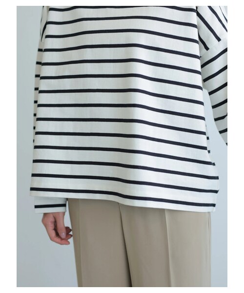 AMERICAN HOLIC（アメリカンホリック）の「ベビーウエイトボーダーボートネックプルオーバー（トップス・アイボリー/ピンク/イエロー/サックスブルー/ネイビー・M/L）」の7枚目の写真