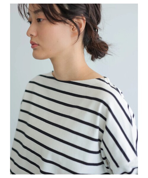 AMERICAN HOLIC（アメリカンホリック）の「ベビーウエイトボーダーボートネックプルオーバー（トップス・アイボリー/ピンク/イエロー/サックスブルー/ネイビー・M/L）」の5枚目の写真