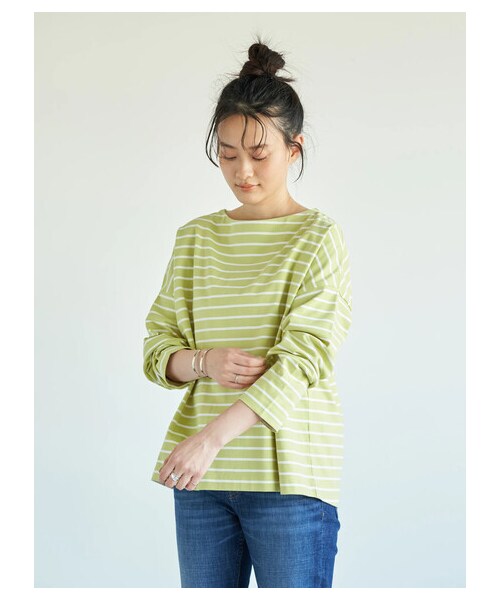 AMERICAN HOLIC（アメリカンホリック）の「ベビーウエイトボーダーボートネックプルオーバー（トップス・アイボリー/ピンク/イエロー/サックスブルー/ネイビー・M/L）」の21枚目の写真