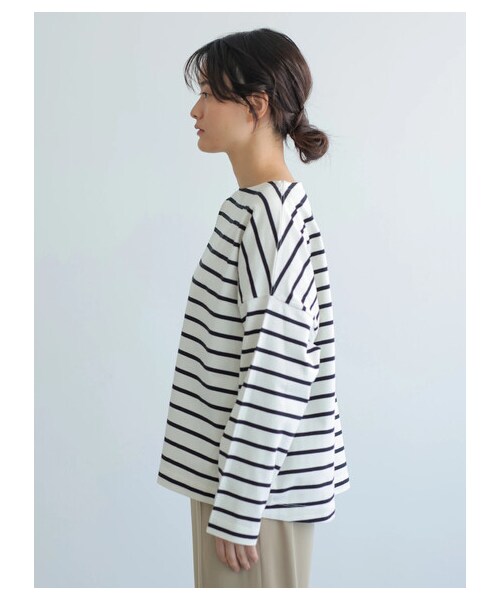 AMERICAN HOLIC（アメリカンホリック）の「ベビーウエイトボーダーボートネックプルオーバー（トップス・アイボリー/ピンク/イエロー/サックスブルー/ネイビー・M/L）」の3枚目の写真