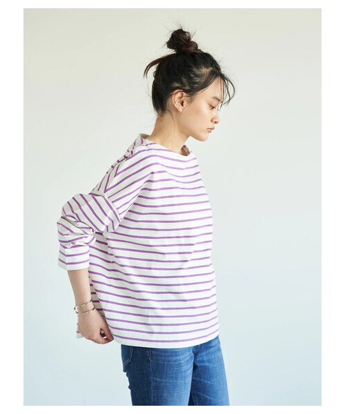 AMERICAN HOLIC（アメリカンホリック）の「ベビーウエイトボーダーボートネックプルオーバー（トップス・アイボリー/ピンク/イエロー/サックスブルー/ネイビー・M/L）」の18枚目の写真