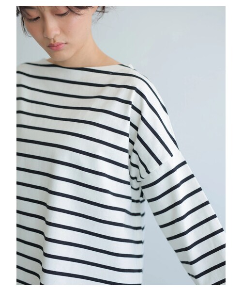 AMERICAN HOLIC（アメリカンホリック）の「ベビーウエイトボーダーボートネックプルオーバー（トップス・アイボリー/ピンク/イエロー/サックスブルー/ネイビー・M/L）」の6枚目の写真