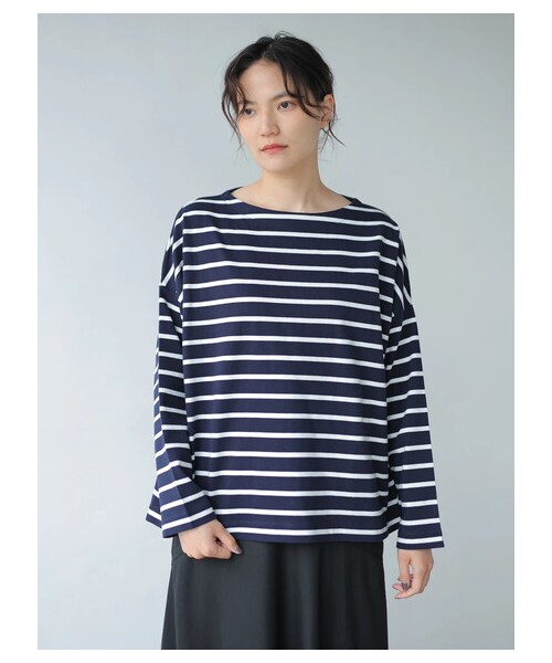 AMERICAN HOLIC（アメリカンホリック）の「ベビーウエイトボーダーボートネックプルオーバー（トップス・アイボリー/ピンク/イエロー/サックスブルー/ネイビー・M/L）」の16枚目の写真