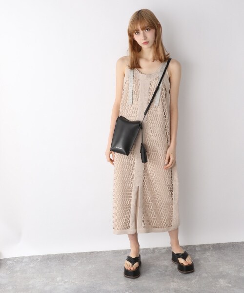 JEANASIS（ジーナシス）の「クラフトネット2Pノースリーブワンピース（ワンピース/ドレス・ブラック()/ベージュ()）」の3枚目の写真