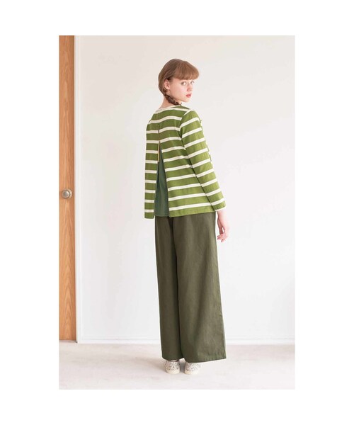 シロップ.(シロップ.)の「一枚で重ね着で 縁の下の力持ちパンツ〈カーキ〉(レディースファッション > ボトムス > パンツ・レディース・グリーン・股下65cm)」の5枚目の写真