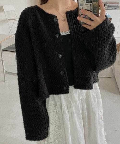 DHOLIC STYLE（ディーホリックスタイル）の「[vinvle] コットンカーディガン（カーディガン/ボレロ・レディース・ホワイト/ブラック・FREE）」の2枚目の写真