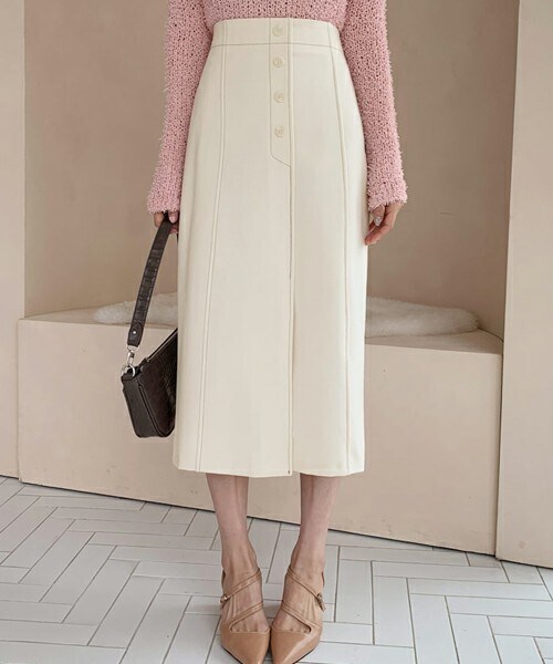 DHOLIC（ディーホリック）の「ボタンステッチスカート（スカート・レディース・ブラック/ベージュ・ONESIZE）」の2枚目の写真