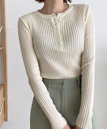 DHOLIC | ヘンリーネックリブスリムニット(ニット/セーター)