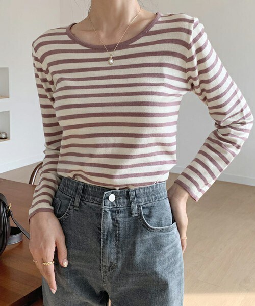 DHOLIC（ディーホリック）の「ラウンドボーダーニット（ニット/セーター・レディース・グリーン/パープル/ブルー/ブラウン/ブラック・ONESIZE）」の5枚目の写真