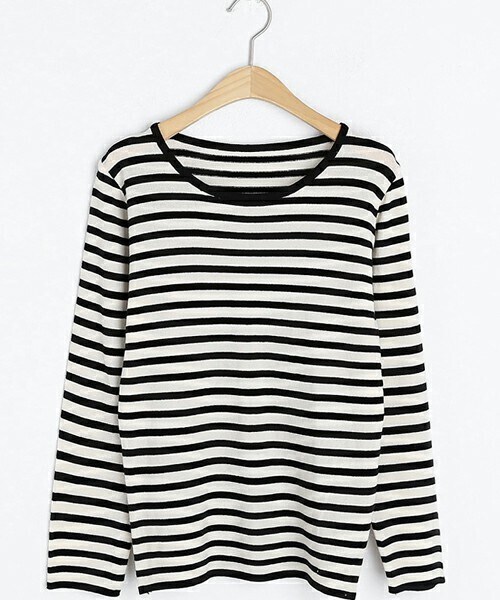 DHOLIC（ディーホリック）の「ラウンドボーダーニット（ニット/セーター・レディース・グリーン/パープル/ブルー/ブラウン/ブラック・ONESIZE）」の2枚目の写真