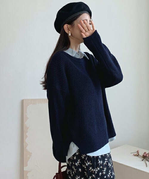 DHOLIC（ディーホリック）の「ルーズラウンドニット（ニット/セーター・レディース・ホワイト/その他/ブルー/ピンク/イエロー/ベージュ・ONESIZE）」の6枚目の写真