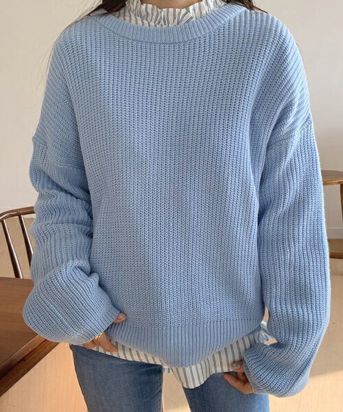 DHOLIC（ディーホリック）の「ルーズラウンドニット（ニット/セーター・レディース・ホワイト/その他/ブルー/ピンク/イエロー/ベージュ・ONESIZE）」の3枚目の写真