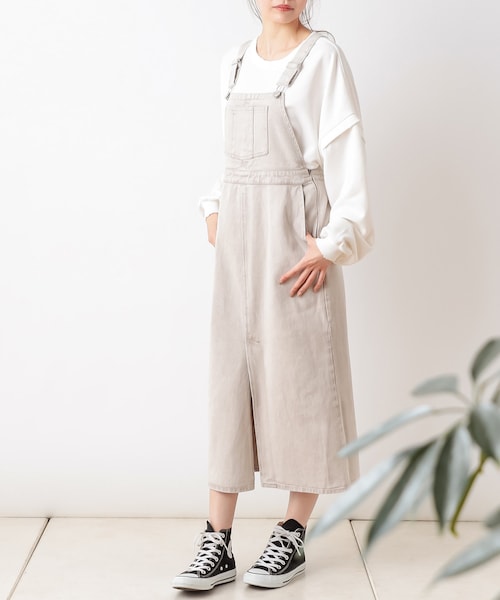 BARAK(バラク)の「デニムジャンパースカート(ワンピース・レディース・オフホワイト/グリーン/グレー・F)」の2枚目の写真