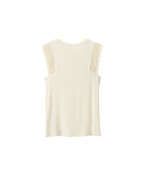 gracegift(グレースギフト)の「晴空秋語 韓國縷空蕾絲無袖上衣(トップス・レディース・米白/黑・F)」の2枚目の写真