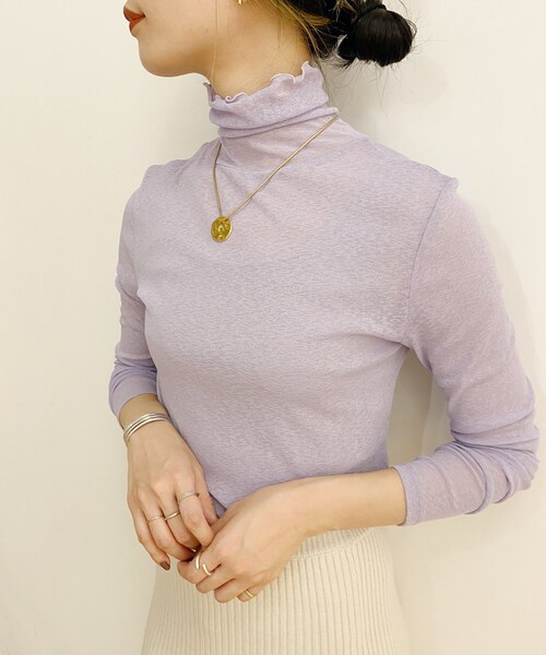 SHENERY(シーナリー)の「シアーハイネックカットソー(Tシャツ/カットソー・レディース・オフホワイト/パープル/ライトグレー/ブラック・F)」の4枚目の写真