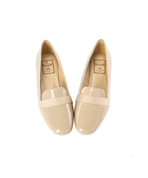 gracegift（グレースギフト）の「微方頭鏡面漆皮簡約樂福鞋（シューズ・レディース・杏色/黑・35/36/37/38/39/40/41）」の3枚目の写真