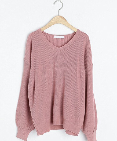 DHOLIC（ディーホリック）の「Vネックパフニット（ニット/セーター・レディース・グリーン/ブルー/ブラック/ベージュ/レッド/ピンク/ホワイト・ONESIZE）」の6枚目の写真