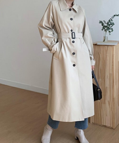 DHOLIC（ディーホリック）の「ベルト付シングルトレンチコート（トレンチコート・レディース・ホワイト/ベージュ/ブラック・ONESIZE）」の3枚目の写真