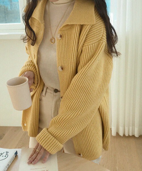 DHOLIC STYLE（ディーホリックスタイル）の「[naturalmind] ワイドカラーカーディガン（カーディガン/ボレロ・レディース・ホワイト/イエロー/グリーン/グレー・FREE）」の4枚目の写真