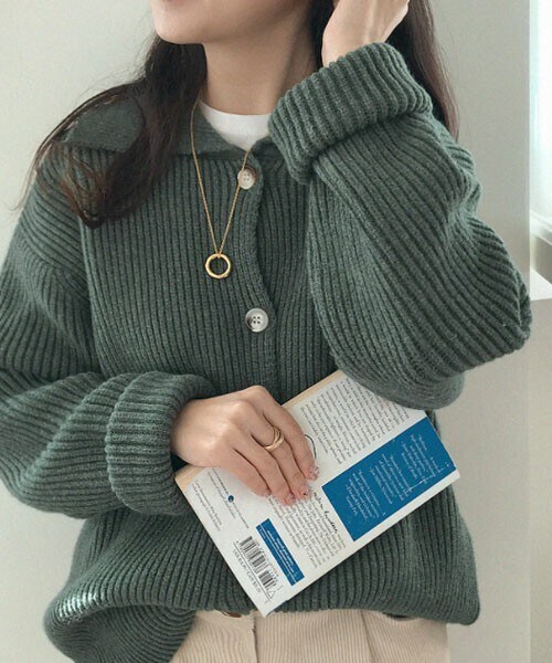 DHOLIC STYLE（ディーホリックスタイル）の「[naturalmind] ワイドカラーカーディガン（カーディガン/ボレロ・レディース・ホワイト/イエロー/グリーン/グレー・FREE）」の3枚目の写真
