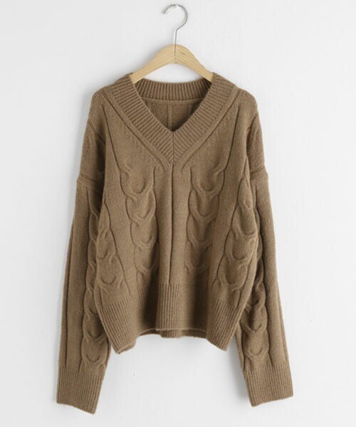 DHOLIC（ディーホリック）の「ツイストVネックニット（ニット/セーター・レディース・ホワイト/ブラウン/ブラック/ブルー/イエロー・FREE）」の3枚目の写真