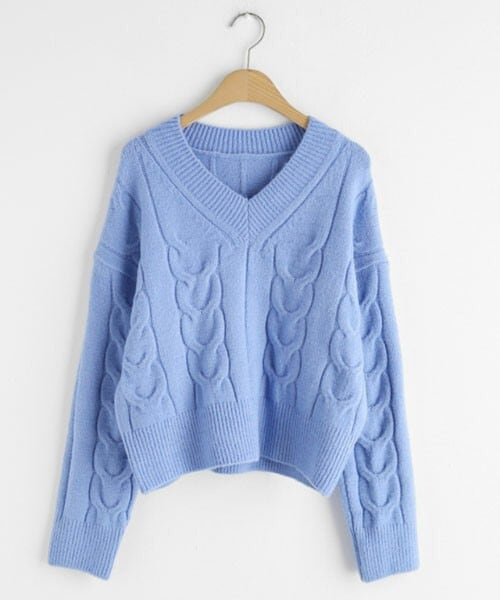 DHOLIC（ディーホリック）の「ツイストVネックニット（ニット/セーター・レディース・ホワイト/ブラウン/ブラック/ブルー/イエロー・FREE）」の4枚目の写真