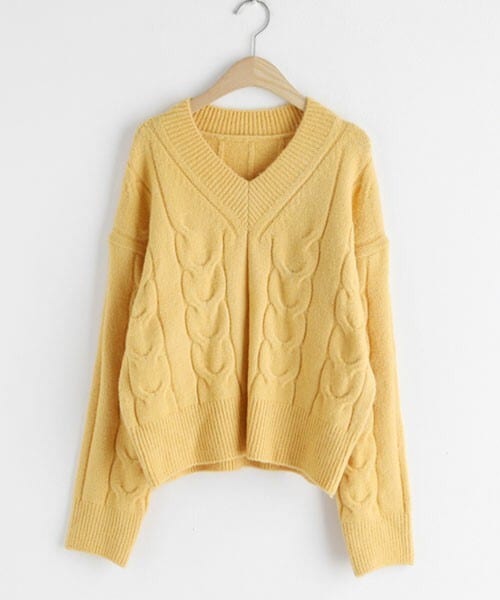 DHOLIC（ディーホリック）の「ツイストVネックニット（ニット/セーター・レディース・ホワイト/ブラウン/ブラック/ブルー/イエロー・FREE）」の5枚目の写真