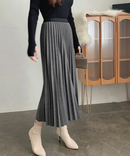 DHOLIC STYLE（ディーホリックスタイル）の「[ririnco] ウール混ロング丈プリーツスカート（スカート・レディース・ベージュ/ブラウン/グレー/グリーン/ブラック・FREE）」の3枚目の写真