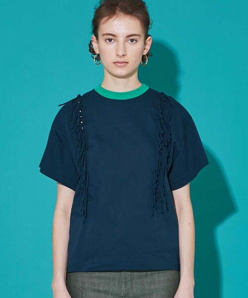 トーガプルラ TOGA PULLA フリンジジャージーTシャツ TP11-JK277 ホワイト サイズ：36 TOGA PULLA(トーガプルラ) フリンジジャージーTシャツTP11-JK277