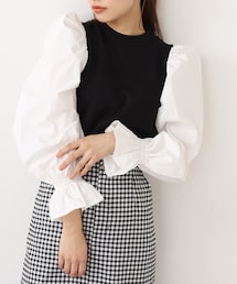 one after another NICE CLAUP | 袖コンシャス異素材トップス(Tシャツ/カットソー)