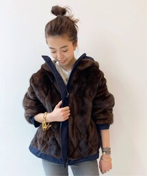 MUSE de Deuxieme classe（ミューズデドゥーズィエムクラス）の「【BLANCHA/ブランカ】 ミンク×ナイロンブルゾン(サイドジップ)（その他）」